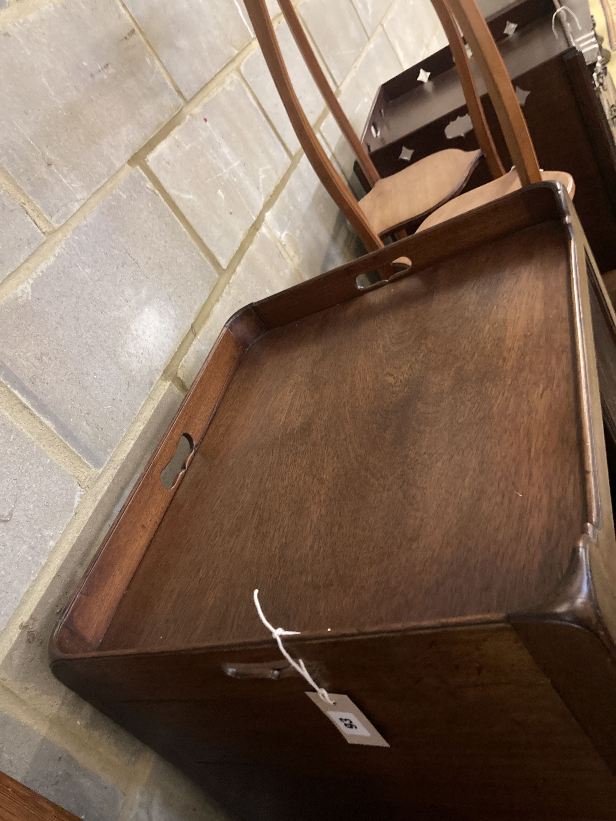 A George III style mahogany tray top commode (altered), width 54cm depth 46cm height 81cm